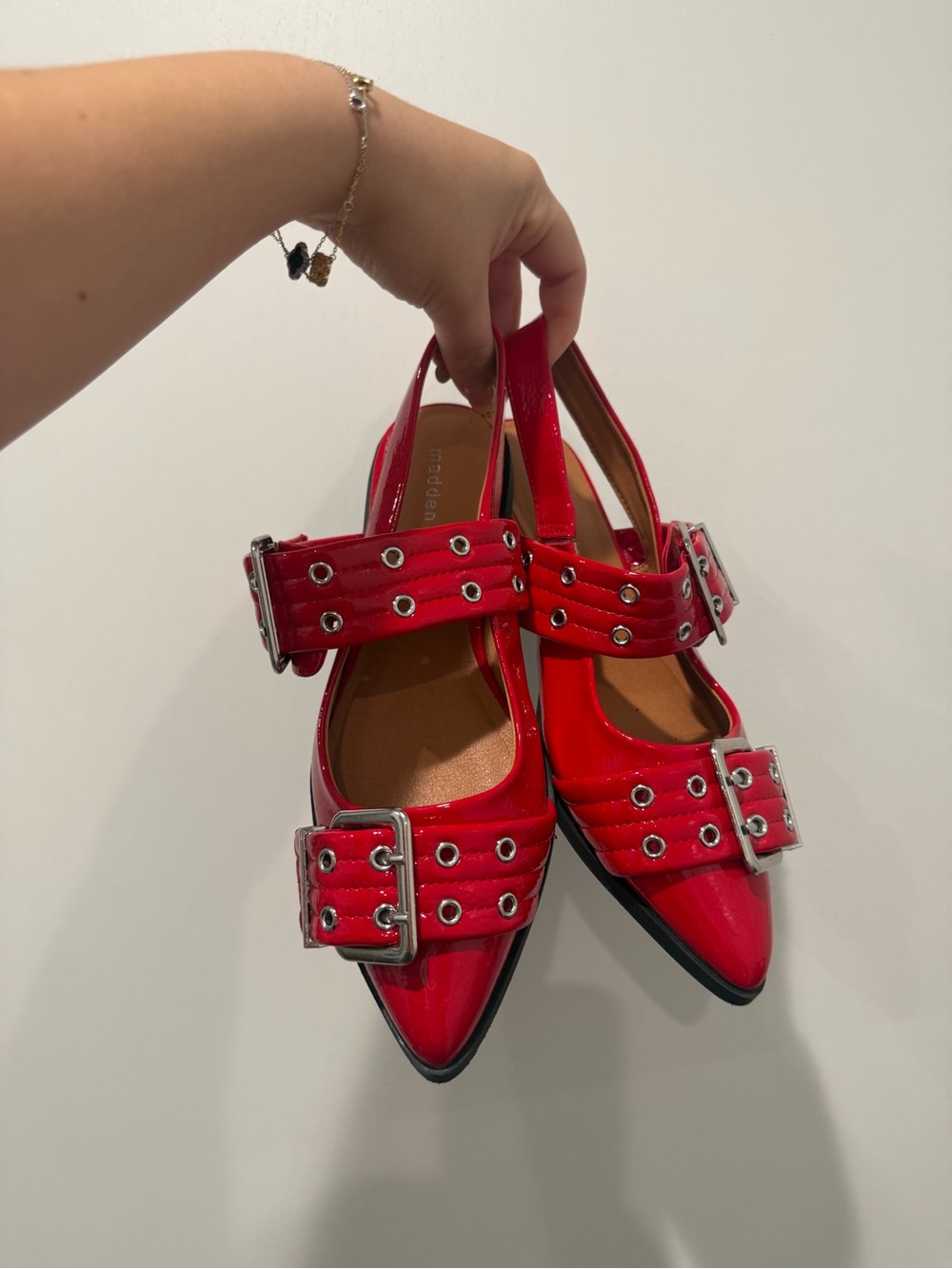 Red Patent Pointed Buckle Slingback Flats
